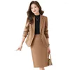 ツーピースドレス高度なフォーマルブレザースカートセット秋のグレーのスリムフィット1つのボタム2セットビジネス女性オフィスレディースワークジャケット