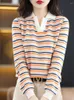 Women's Sweaters 2023 Polo Collar Long-Sleeved Striped Pullover Autumn And Winter Fashion Loose Solid Color Versatile Cashmere Sweater