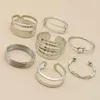 Cluster Rings 7 Pcs/Set Simple Set Knotted Multilayer Irregular Waves Round Bead Open Joint Ring Ladies Exquisite Jewelry Lover Gift