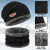 Beanie/Skull Caps 3 PCS Winter Knit Beanie Hat Neck Warmer Handskar Fleece Fodrade Skull Cap Infinity Scarves Pekskärm Mantens för män Kvinnor 231007