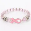 Breast Cancer Awareness Beads Bracelets Pink Ribbon Bracelet Glass Dome Cabochon Buttons Charms Jewelry Gifts For Girls Women3269
