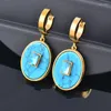 Anhänger Halsketten SINLEERY Edelstahl Oval Blau Stein Halskette Für Frauen Gold Farbe Link Kette Auf Hals Mode Schmuck DL053