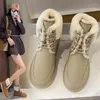 Bottes de neige pour femmes, chaussures tendance, cuir de vache, daim, cheville, lacets, laine chaude, fourrure d'hiver