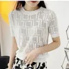 2023 Designer Womens T Shirt high-end genomskinlig spets sexiga kvinnor toppar ärm kort klassisk lyx mode stickad tees