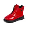 Boots Girls Short 2023 Kids Fashion Red Glossy Warm Children Non-slip Solid Color Black Round-toe Chic Ankle