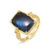 Solitaire Ring Allnoel Natural 1310mm Blue Labradorite 925 Sterling Silver Double Side Reversible Gold Plated Vintage Jewelry Gift 231007