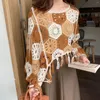 Dames truien Boheemse herfsttrui voor vrouwen patchwork uitgehold vrouwelijke haaktoppen o-neck o-neck dames met lange mouwen kwastje tassel pullover