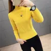 Suéteres de mujer Otoño Invierno cuello alto Casual sólido manga larga Jersey de punto mujeres ajustado suéter corto cálido