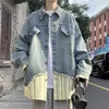 Männer Jacken Frühling Herbst Retro Gestreiften Spleißen Denim Hemd Männer Frauen Hübsche Lose Beiläufige Nische Jacke Tops Männlich Kleidung