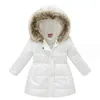 Children's down jacket winter new long cotton-padded jacket for boys and girls bright thick hooded fur collar cotton-padded jacket coat