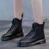 Boots Autumn And Winter 2023 British Style Leisure Riding Women's Flat Bottom Anti Slip Plush Side Zipper Lace Up