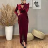 Party Dresses Long Sleeves Mermaid Formal Evening Dress With Feather For Black Women Stretchy Velvet Plus Size Wedding Gowns