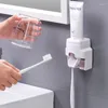 Set di accessori per il bagno Dispenser automatico di dentifricio per montaggio a parete Porta spazzolino pigro spremiagrumi impermeabile Accessori per il bagno domestico