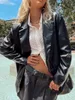 Women's Leather Fashion Faux Blazer Coats Women 2023 Fall Long Sleeve Single Button Solid Jackets Y2K Streetwear Motor&biker Outerwears