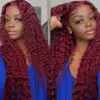 Syntetic S 13x4 HD Transparent 99J Bourgogne Colored Deep Wave Lace Front Human Hair Cranberry Brazilian Frontal 231007