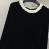 Women's Sweaters Women's 23 Women Fashion Ruffle O-neck Pullover Vintage Velvet Casual Loose Long Sleeve Black T-shirt Lady Office Chic