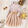 Girl Dresses CitgeeAutumn Kids Girls Casual A-line Dress Long Sleeve Crewneck Floral Print Tulle Patchwork Headband Spring Clothes