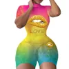 Sommaren nyaste kvinnors modebindning Korta jumpsuits Kort ärm Hög nackläpptryck Färgglada Rompers Bodysuit229m