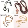 Collares colgantes Moda Estilo retro Hombres Mujeres Católico Cristo Rosario de madera Cuentas Cruz Collar de cuerda tejida