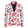 Herenpakken 3d Kerst Blazers Jas Mannen Bloemenprint Schilderen 2023 Mode Pak Party Jas Casual Slim Fit Blazer knoppen