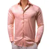 メンズカジュアルシャツの豪華なメンズシルクサテンピンクスリムフィットの男性ブラウストランダ襟トップス通気性服