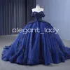 Robes princesse Quinceanera bleu marine, paillettes de cristal scintillantes, épaules dénudées, Corset, robes de bal de 15 ans, 2024