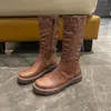 Boots Mid-Calf Flat With Winter Women 2023 Fashion Solid Slip-on Ladies Shoes Round Toe PU Botas Largas De Mujer
