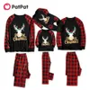 Familjsmatchande kläder Patpat Pyjamas sätter Merry Christmas Letter Antler Print Plaid Splice For Flame Resistant 231007