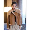 Leather and fur coat for women motorcycle jacket lapel lamb fur jackets autumn winter clothing outerwear overcoar