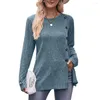 Blouses pour femmes Mode Femmes Bouton en métal Chemises à manches longues Dames Casual O-Cou Solide Imprimer XXXL Automne Vêtements européens
