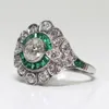 Pure S925 Sterling Silver color Natural Emerald Gemstone Ring Women Silver 925 Jewelry with Cushion Zirconia Garnet Bizuteria276R