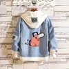 Männer Hoodies 2023 Anime Chainsaw Man Denim Jacke Manga Grafik Druck Lustige Cartoon Jacken Pochita Makima Unisex Tops Kleidung