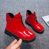 Boots Girls Short 2023 Kids Fashion Red Glossy Warm Children Non-slip Solid Color Black Round-toe Chic Ankle