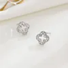 S925 Sterling Silver Hollow Clover Projektant Kolejek Pierścienie Pierścienie Świeć Cyrkon Kryształowy Lucky Kolczyki Parta dla kobiet Girl Wedding Jewelry Gift
