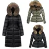 デザイナーの女性のフード付きジャケット冬の屋外暖かい長いジャケットコートは本当にアライグマの毛皮の首輪暖かいトレンチコートでベルトレディースコットンコートコート大きなポケット