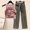 Women's Two Piece Pants Tank Top High Waist Casual Set Print New Korean Sexy Spicy Girl Cartoon Springsummer Style Age