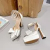 Dress Shoes Pink High Heels Pointed Toe Bow Chunky White Platform For Women Cross Buckle Ladies Pumps Elegant Talons Femme