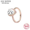 Solitaire Ring ALu konsi Real 925 Sterling Silver pan ring For Women crown princess crystal couple DIY fashion wedding Jewelry 231007