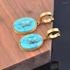 Anhänger Halsketten SINLEERY Edelstahl Oval Blau Stein Halskette Für Frauen Gold Farbe Link Kette Auf Hals Mode Schmuck DL053