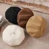 Шапки для маленьких девочек, береты во французском стиле, зимние теплые артистические классические однотонные шапки с медведями