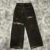 Мужские джинсы, уличная одежда JNCO Y2k, хип-хоп, мультяшный графический принт, винтажные мешковатые черные брюки, мужские и женские широкие брюки с высокой талией