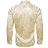 Men's Casual Shirts Luxury For Men Silk Satin Yellow Flower Long Sleeve Slim Fit Male Blouses Trun Down Collar Tops Breathable Clothing