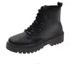 Bottes Sexy Femmes En Moto Cheville Coins Femme À Lacets Plates-formes Hiver En Cuir Noir Oxford Chaussures