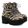 Botas grossas de fundo leopardo impressão de metal frente lace up cabeça redonda fivela lateral zíper grande rua na moda feminina D-53