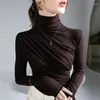 Women's T Shirts 2023 Spring Long Sleeve Turtleneck Solid Color Slimming Temperament Clothing Folds Simplicity Commute Tops T-shirt