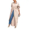 Women's Blouses Women Shirt Buttons Closure Warm Arc Hem Simple Casual Maxi Dress Long Coat Female Clothing