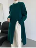 Pull tricoté Long fendu sur le côté pour femme, pull ample au dessus du genou, Beige/vert/noir/gris, collection automne-hiver 2023