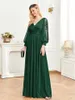 Вечерние платья XUIBOL, зеленое вечернее платье, элегантное кружевное платье с длинным рукавом, вечернее модное сексуальное платье с v-образным вырезом и разрезом, 2023, женское свадебное платье для выпускного вечера