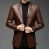 Men's Suits Spring And Autumn High-quality Leather Coat Suit Collar Top Middle-aged Casual Solid Color
