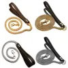 Goudzilveren roestvrijstalen ketting met zwart lederen hondenriem Cool Training Pet Supplies 1020215y